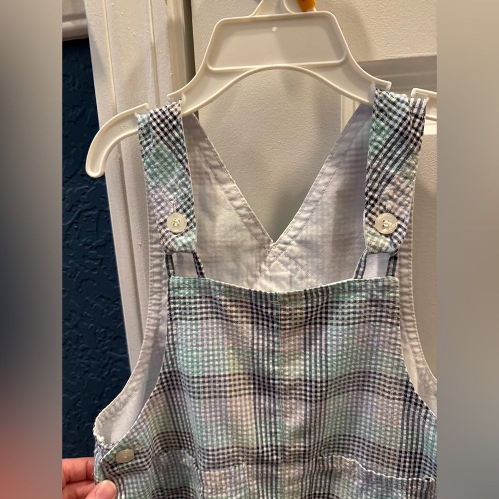Parisian Bebe Sailboat Seersucker Plaid Shortalls Overalls 24 months 24m Boy - Picture 2 of 12